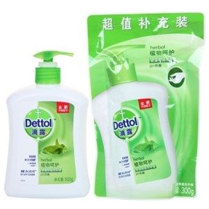 【京东超市】 滴露Dettol 健康抑菌洗手液 植物呵护 特惠装 500g/瓶 送 300g补充装