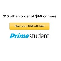 立减$15 Amazon现免费试享Prime Student会员6个月，满$40享立减