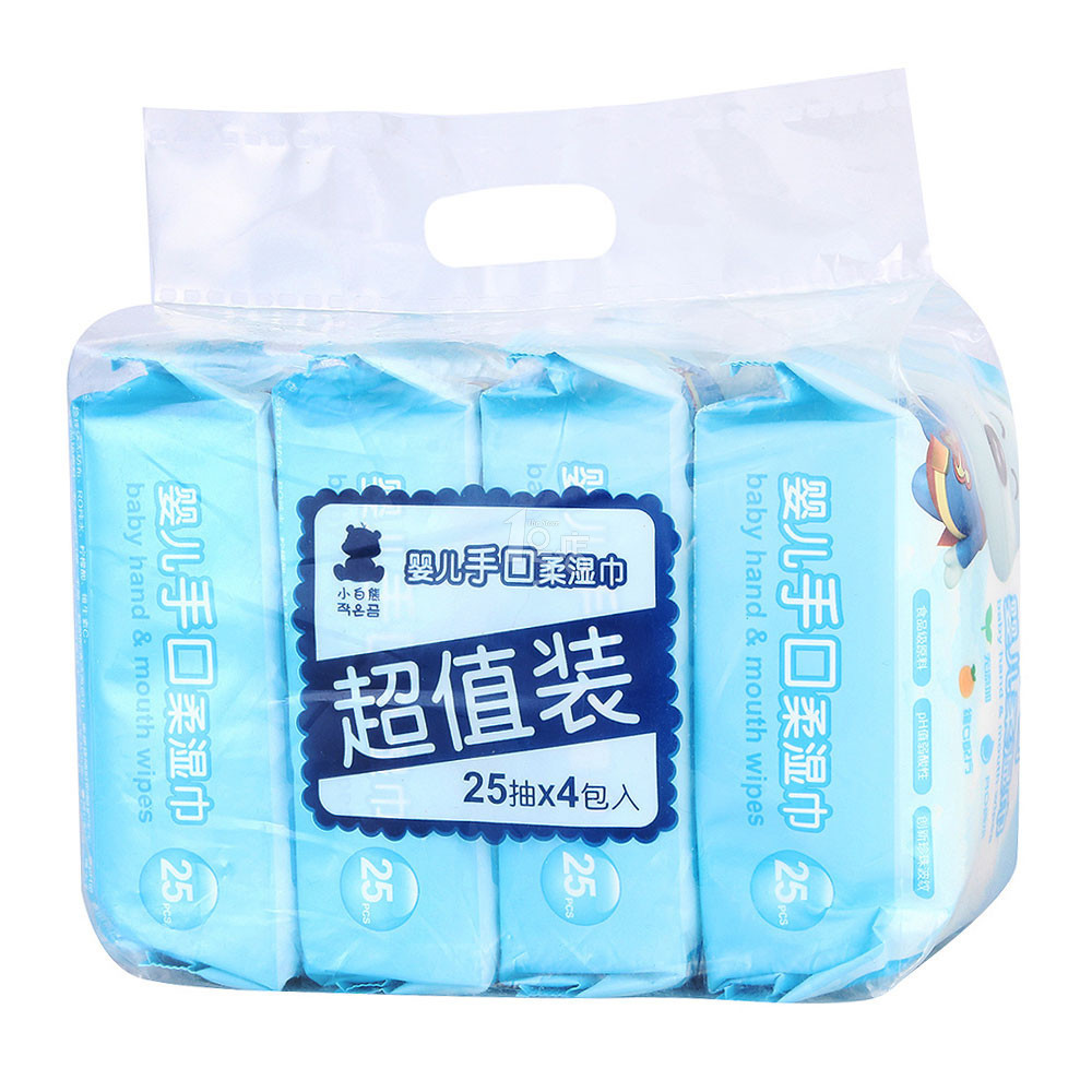 ￥11.8 小白熊 婴儿手口柔湿巾 超值装 25抽*4包 09194