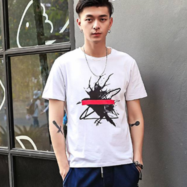 舒适大方！GLEMALL 男款泼墨效果印花短袖T恤 56元