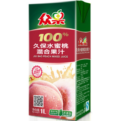 限地区：众果100%纯果汁 久保水蜜桃混合果汁 便捷装 1L×6盒 折合14.95元
