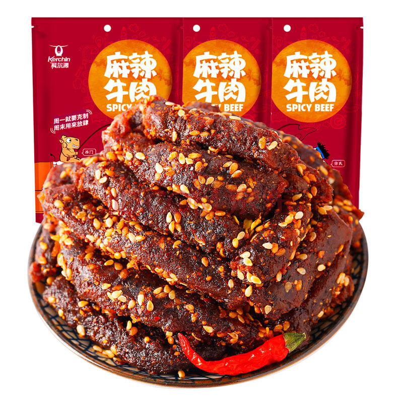 ￥21.9 【某东超市】科尔沁 肉脯零食大礼包 牛肉干小吃 麻辣牛肉315g 共3袋