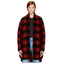 Isabel Marant Etoile 红黑格纹无领大衣