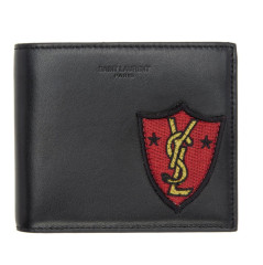 Saint Laurent Black Shield Patch East West Wallet 黑色真皮钱包