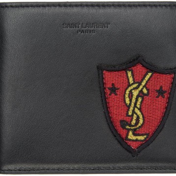 Saint Laurent Black Shield Patch East West Wallet 黑色真皮钱包 特价$225（￥1575）