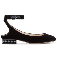 Nicholas Kirkwood Navy Velvet Lola Pearl Ballerina Flats 天鹅绒珍珠跟女鞋