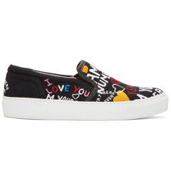 Kenzo Black Limited Edition 'I Love You' K-Skate Slip-On Sneakers 女款黑色刺绣一脚蹬