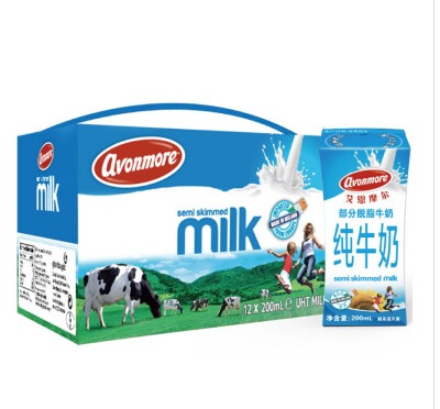 ￥19.9 爱尔兰原装进口艾恩摩尔（AVONMORE）部分脱脂牛奶200ml*12礼盒装