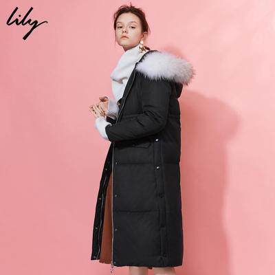 ￥759 Lily2017冬新款女装时尚修身长款可脱卸毛领羽绒服