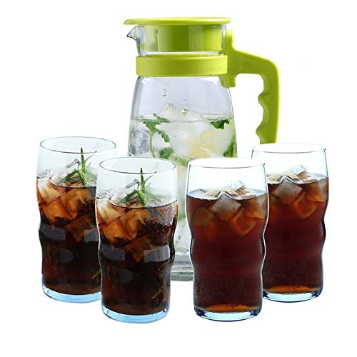 Libbey 利比 克林顿幻彩蓝饮料杯355ml*4支+司朗冷水壶1200ml 水具5件套装 冷水壶 玻璃水杯 饮料杯 56元