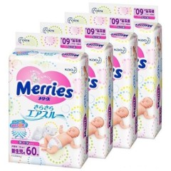 花王 Merries 妙而舒 腰贴式新生儿婴儿纸尿裤 60片*4包