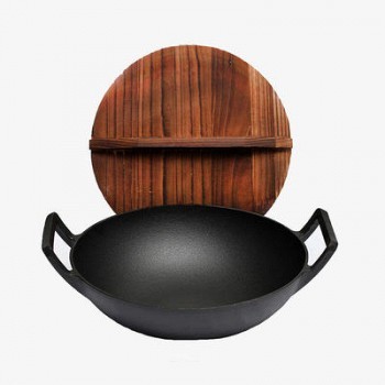 当当优品 精工无涂层铸铁老式双耳炒锅36cm