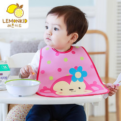 lemonkid 柠檬宝宝 婴儿超软饭兜 粉色小猴LE30116
