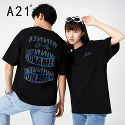 A21 夏季2021新款男装宽松圆领情侣短袖T恤男士潮牌印花纯棉上衣男