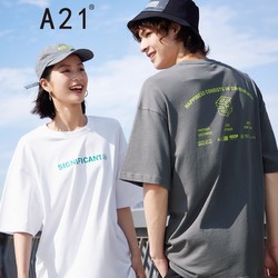 A21 夏季2021新款男装针织宽松圆领短袖T恤上衣新疆棉趣味百搭时尚 R412131079特白 170/84A/M