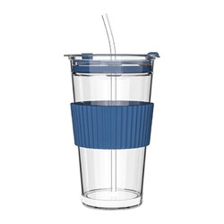 LOVWISH 乐唯诗 玻璃吸管杯 透明+蓝圈  450ml