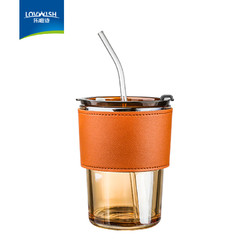 LOVWISH 乐唯诗 玻璃杯吸管杯 竹节皮套 430ML