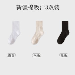 八月 男士中筒纯棉袜子 3双