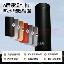 HAERS 哈尔斯 保温杯 316不锈钢茶杯真空 便携简约 黑色350ml